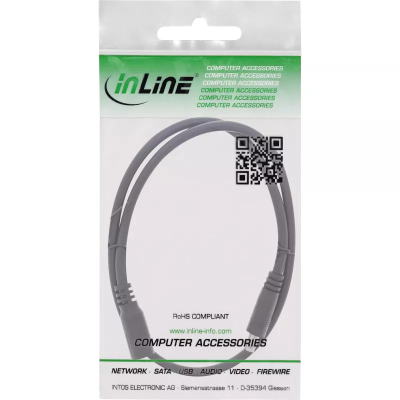 InLine DC-Verlängerungskabel, DC-Stecker/Buchse 5,5x2,5mm, AWG 18, schwarz 2m