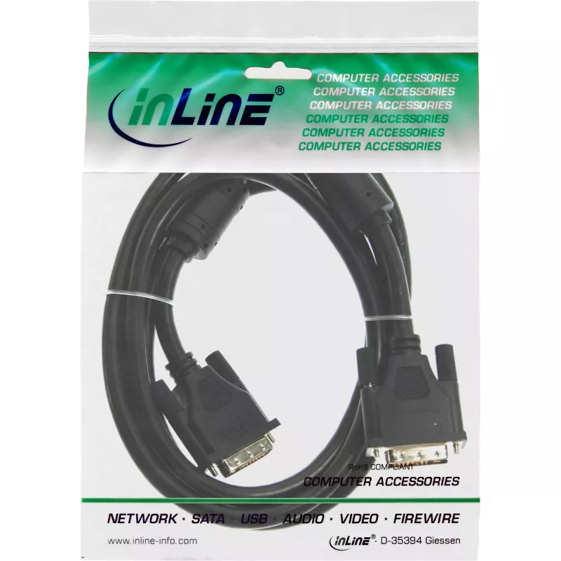 InLine DVI-D Kabel 18+1 Stecker / Stecker Single Link 2 Ferritkerne 3 m