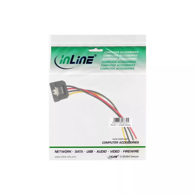 InLine SATA-Stromadapterkabel 4-Pin Molex / 15-Pin SATA mit Verriegelung 0,30 m