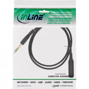 InLine Kopfhörer-Verlängerungskabel 6,3mm Stereo M/F, vergoldet, schwarz, 3m
