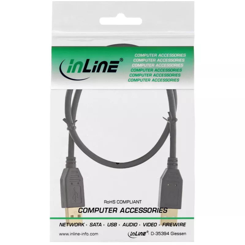 InLine USB 2.0 Kabel, AM/AM, schwarz, vergoldete Kontakte, 3m