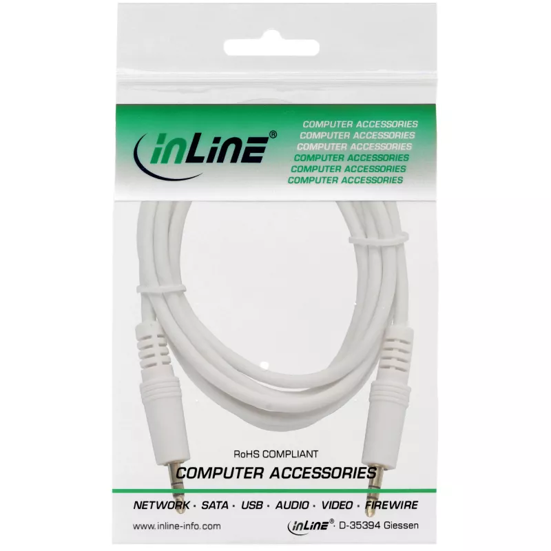 InLine Audiokabel 3,5 mm Klinke Stecker/Stecker, weiß/gold, 2 m