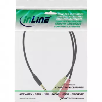 InLine Audio Headset Adapterkabel 3,5 mm Stecker 4-polig / 2x 3,5 mm, schwarz, 2 m