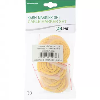 Kabelmarkierungshülsen InLine 2–3 mm, numerisch 0–9, 1000 Stück, gelb