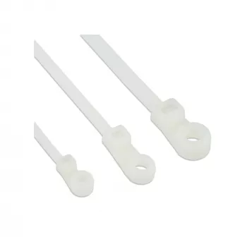 InLine 59975C Kabelbinder mit Montageloch 200 mm x 4,8 mm, Nylon (Polyamid 6.6), Zugkraft 22 kg (215,7 N), Natur, 100 Stück