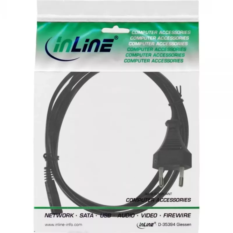 InLine Netzkabel, Euro-Stecker / Euro8-Stecker, schwarz, 2 m