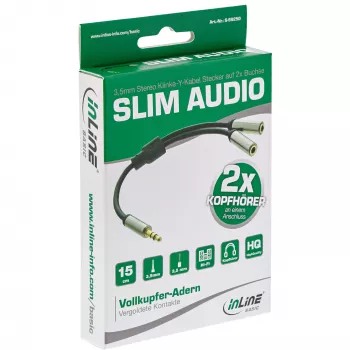 InLine S-99250 Audiokabel 0,15 m 3,5mm 2 x 3,5mm Schwarz, Silber