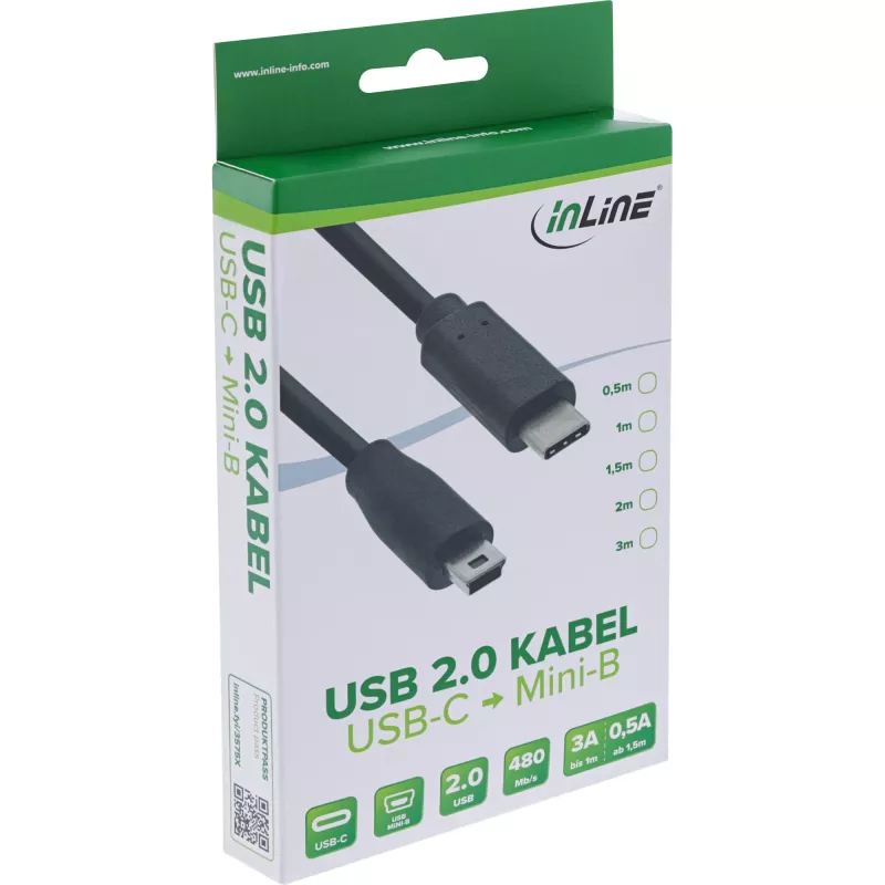 InLine USB 2.0 Kabel, USB-C Stecker / Mini-B Stecker (5pin), schwarz, 1m
