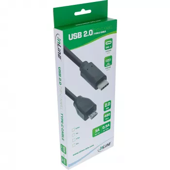 InLine USB 2.0 Kabel, USB-C Stecker / Micro-B Stecker, schwarz, 0,5m