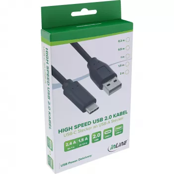 InLine USB 2.0 Kabel, USB-C Stecker / USB-A Stecker, schwarz, 1m