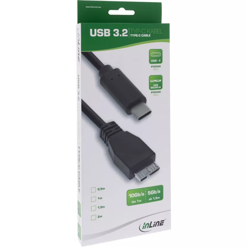 USB 3.2 Gen.1x2 Kabel InLine 35726 0,5 m USB-C Stecker Micro-B Stecker schwarz