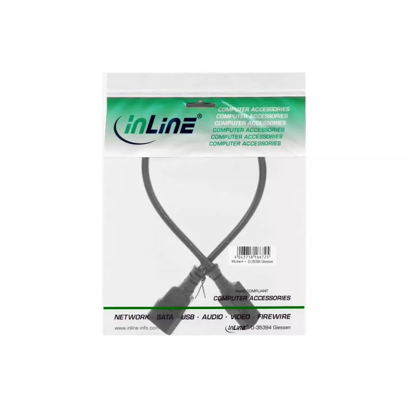 Kaltgeräteverlängerung C13 C14 InLine 16605 schwarz 0,5m