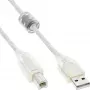 InLine USB 2.0 Kabel Typ A Stecker / B Stecker transparent, Ferritkern, 3m
