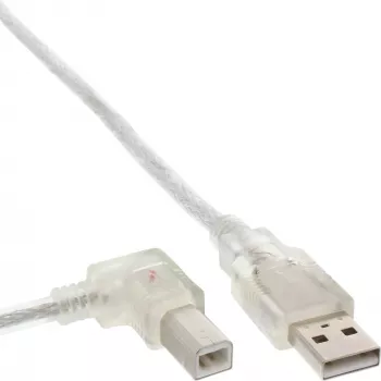InLine USB 2.0 Kabel links abgewinkelt Typ A Stecker / B Stecker transparent 2m