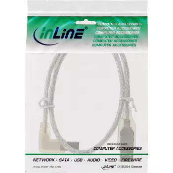 InLine USB 2.0 Kabel links abgewinkelt Typ A Stecker / B Stecker transparent 2m