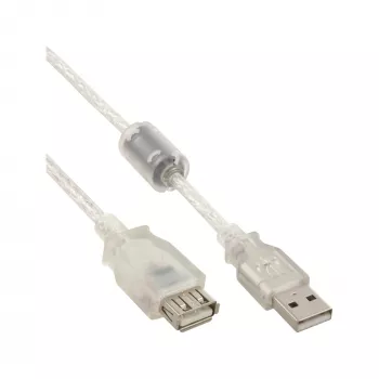 InLine USB 2.0 Verlängerungskabel Typ-A Stecker/Buchse, transparent, mit Ferrit, 1m