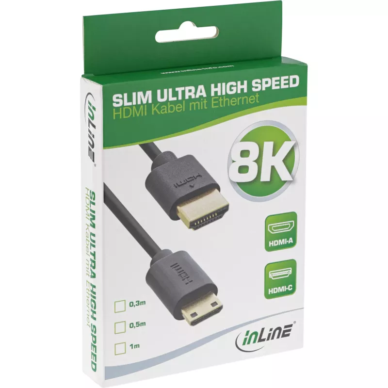 InLine Slim Ultra High Speed HDMI-Kabel AM/CM 8K4K vergoldet schwarz 1m