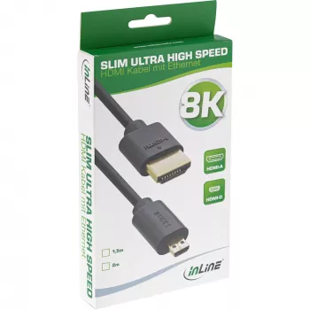 InLine schlank Ultra High Speed HDMI-Kabel AM/DM 8K4K vergoldet schwarz 2m