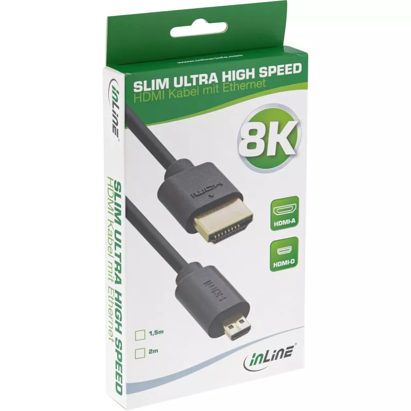 InLine schlank Ultra High Speed HDMI-Kabel AM/DM 8K4K vergoldet schwarz 1,5m