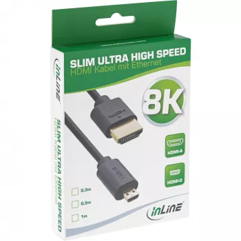 InLine schlank Ultra High Speed HDMI-Kabel AM/DM 8K4K vergoldet schwarz 0,3m