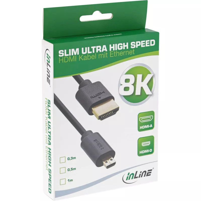 InLine schlank Ultra High Speed HDMI-Kabel AM/DM 8K4K vergoldet schwarz 0,3m