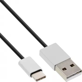 InLine USB 2.0 Kabel, USB-C Stecker / USB-A Stecker, schwarz/alu, flexibel, 1m