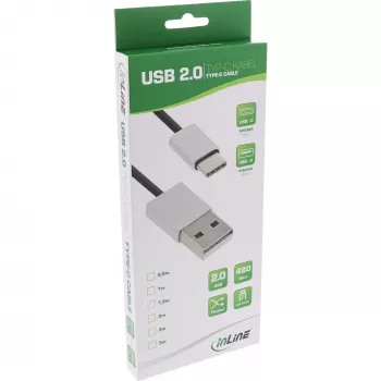 InLine USB 2.0 Kabel, USB-C Stecker / USB-A Stecker, schwarz/alu, flexibel, 1m