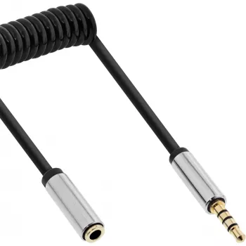 InLine schlank Audio Spiralkabel 3,5 mm Stecker / Buchse, 4-polig, Stereo, 0,5 m