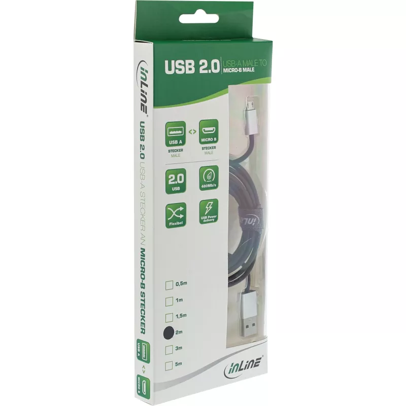 InLine Micro-USB 2.0 Kabel, USB Typ A / Micro B M/M, schwarz/alu, flexibel, 1m