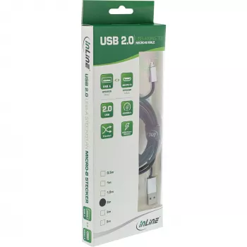 InLine Micro-USB 2.0 Kabel, USB Typ A / Micro B M/M, schwarz/alu, flexibel, 2m