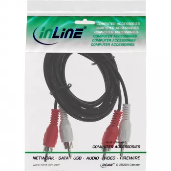 InLine Audiokabel, 2x RCA M/M 20m, Stecker, 2 x RCA, Stecker, 20 m, Schwarz