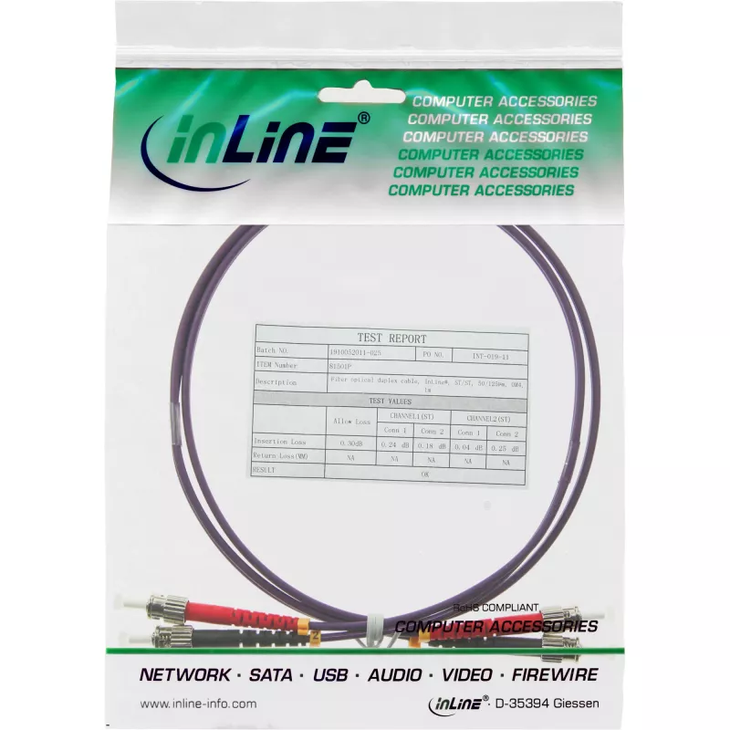 InLine Glasfaser-Duplexkabel ST/ST 50/125µm OM4 15m