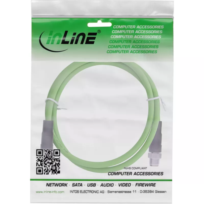 InLine Industrie-Netzwerkkabel, M12 8-polig X-kodiert Stecker/Stecker, Cat.6A PUR 5 m