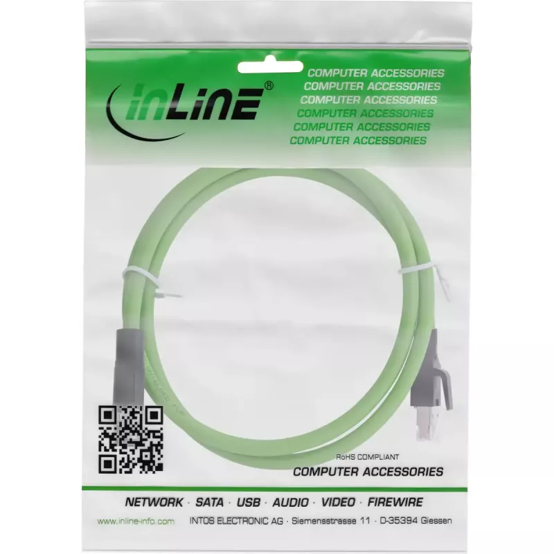InLine Industrie-Netzwerkkabel, M12 4-polig D-kodiert Stecker auf RJ45, PUR 1 m