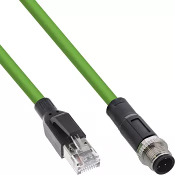 InLine Industrie-Netzwerkkabel, M12 4-polig D-kodiert Stecker auf RJ45, PUR 1 m