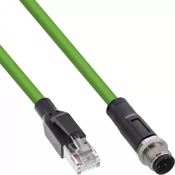 InLine Industrie-Netzwerkkabel, M12 4-polig D-kodiert Stecker auf RJ45, PUR 7,5m