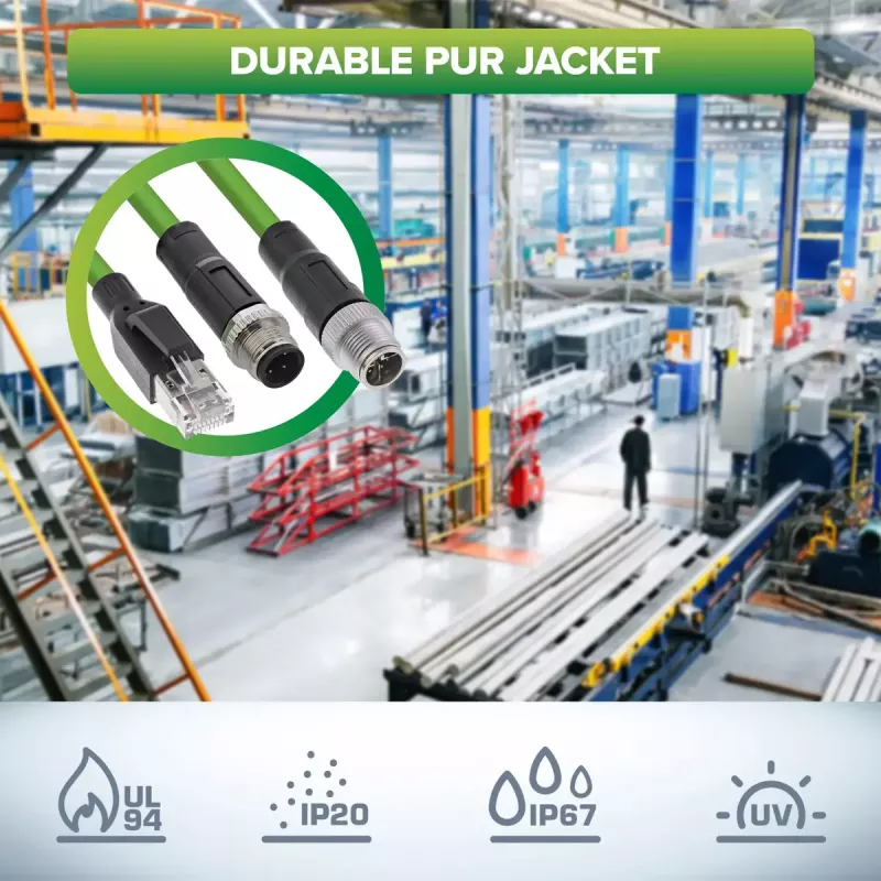 InLine Industrial Netzwerkkabel, M12 4-pin D-coded male plug to RJ45, PUR 3m