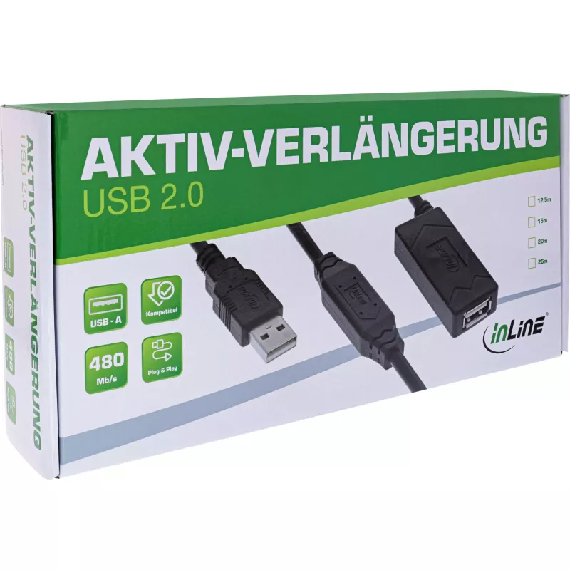 InLine USB 2.0 aktive Verlängerung USB-A Stecker/Buchse 15m 0,48 Gbit/s