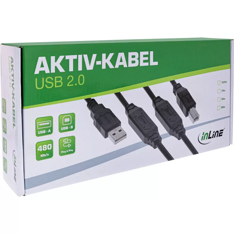 InLine USB 2.0 aktives Kabel, USB-A Stecker auf USB-B Stecker, 25m