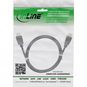 InLine HDMI-Kabel, HDMI High Speed mit Ethernet, Stecker/Stecker, Schwarz, 2,5 m (17522)