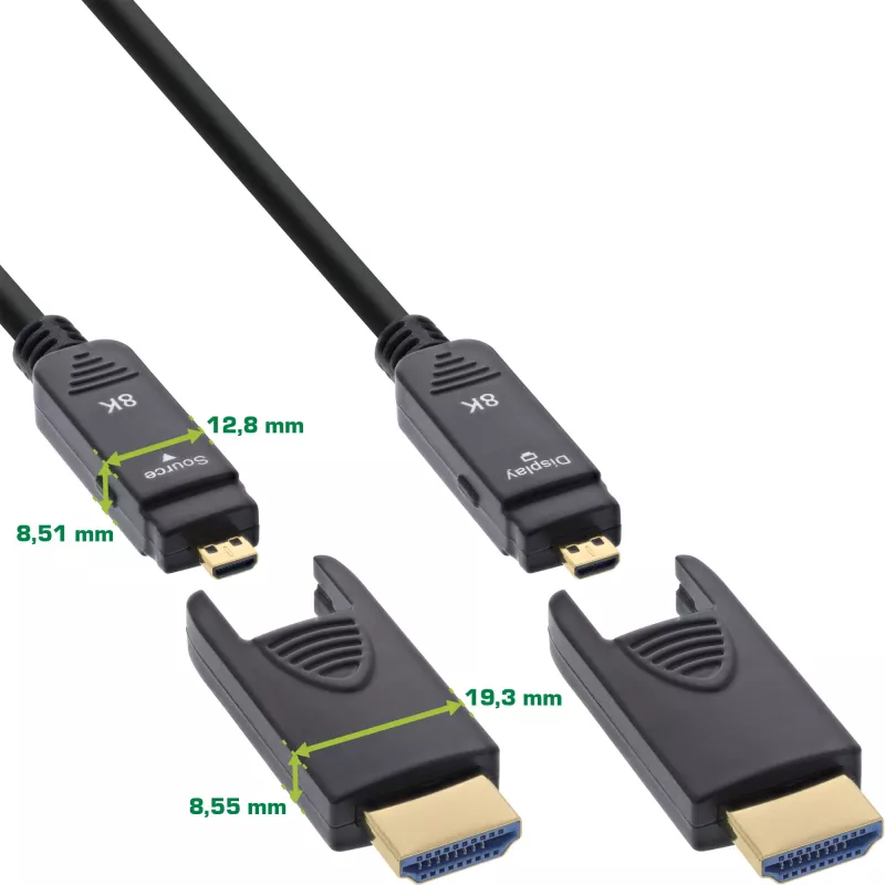 InLine HDMI AOC Kabel, Ultra High Speed HDMI, 8K4K, abnehmbarer Stecker, 15m