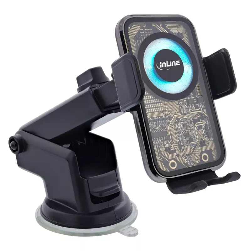 InLine ONE TOUCH QI 2 KFZ-Smartphone-Halterung mit Wireless Charger, universal