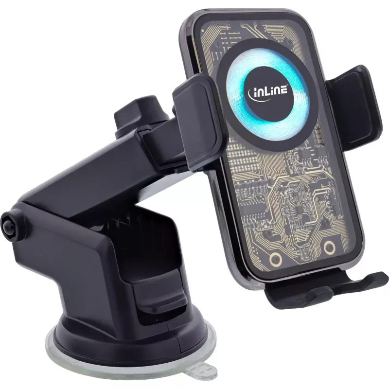 InLine ONE TOUCH QI 2 KFZ-Smartphone-Halterung mit Wireless Charger, universal