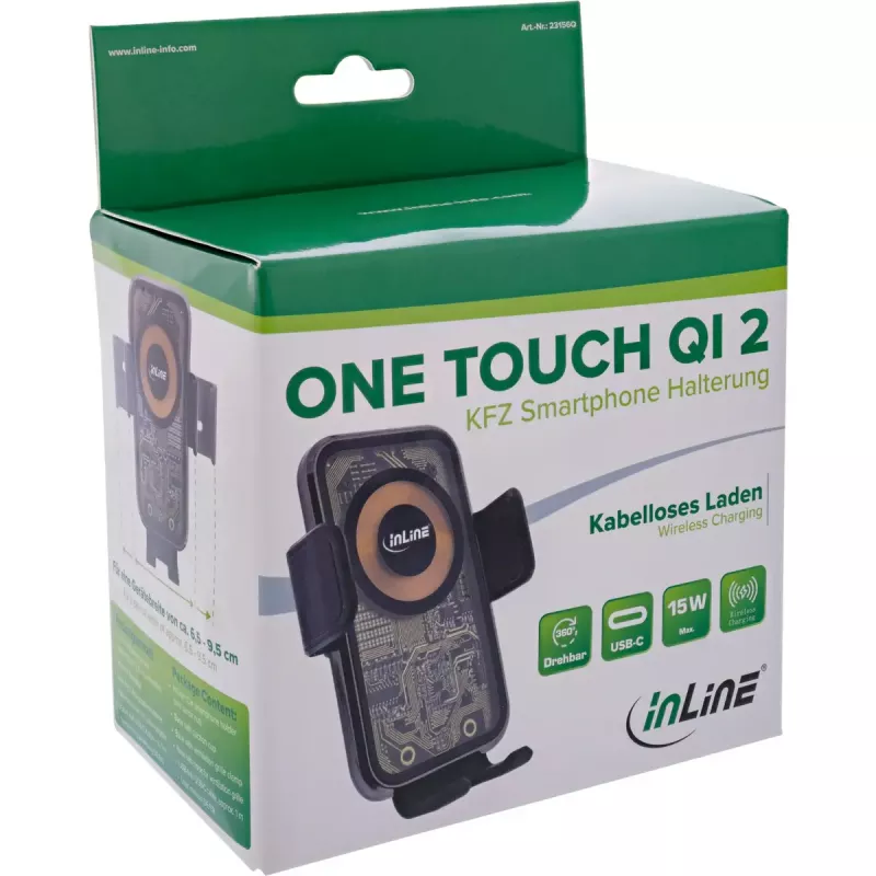 InLine ONE TOUCH QI 2 KFZ-Smartphone-Halterung mit Wireless Charger, universal