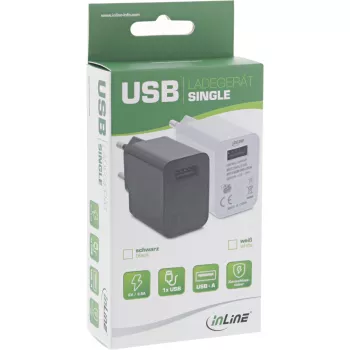 InLine USB Power Adapter Single, 100-240V auf 5V/2,5A, schwarz