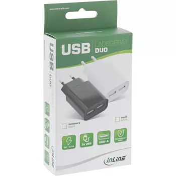 InLine USB-Netzteil DUO, 2 Ports 100-240VAC auf 5V / 2.1A weiß