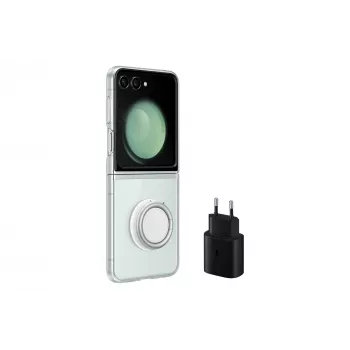 Samsung EF-XF73KKTEGWW Starter Pack für Galaxy Z Flip5, Clear Gadget Case + Netzteil, transparent/schwarz