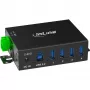 InLine 35396A USB-3.2-Gen-1-Industrie-Hub, 4x USB-A, USB-B-Host-Anschluss, 5 Gbit/s, Aluminiumgehäuse, schwarz, mit Netzteil