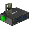 InLine 35396A USB-3.2-Gen-1-Industrie-Hub, 4x USB-A, USB-B-Host-Anschluss, 5 Gbit/s, Aluminiumgehäuse, schwarz, mit Netzteil