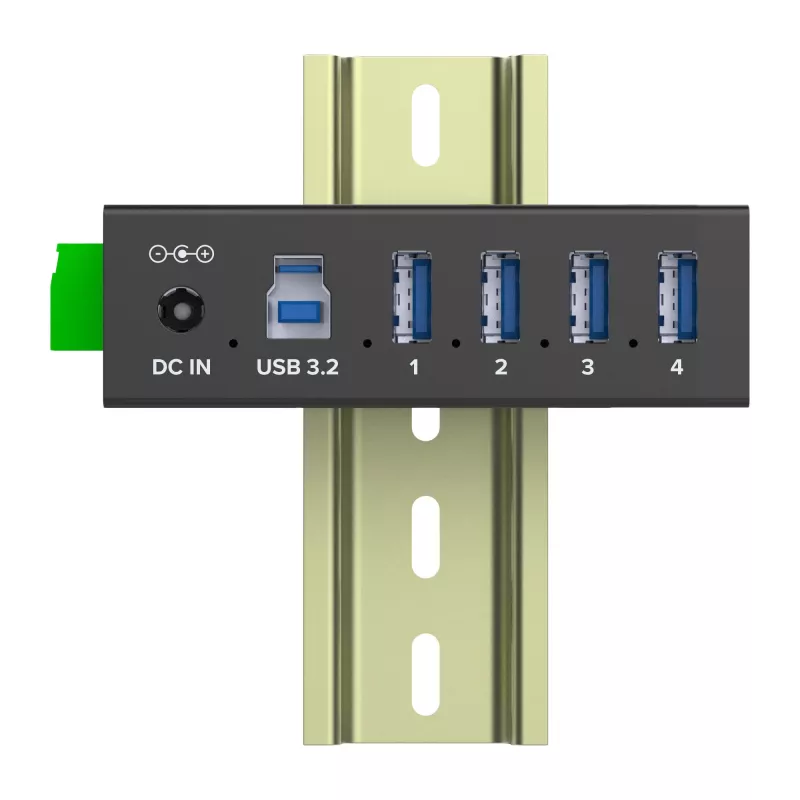 InLine 35396A USB-3.2-Gen-1-Industrie-Hub, 4x USB-A, USB-B-Host-Anschluss, 5 Gbit/s, Aluminiumgehäuse, schwarz, mit Netzteil